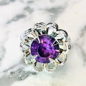 VTG Sarah Coventry Canada Silver Tone adj. layered purple stone flower ring